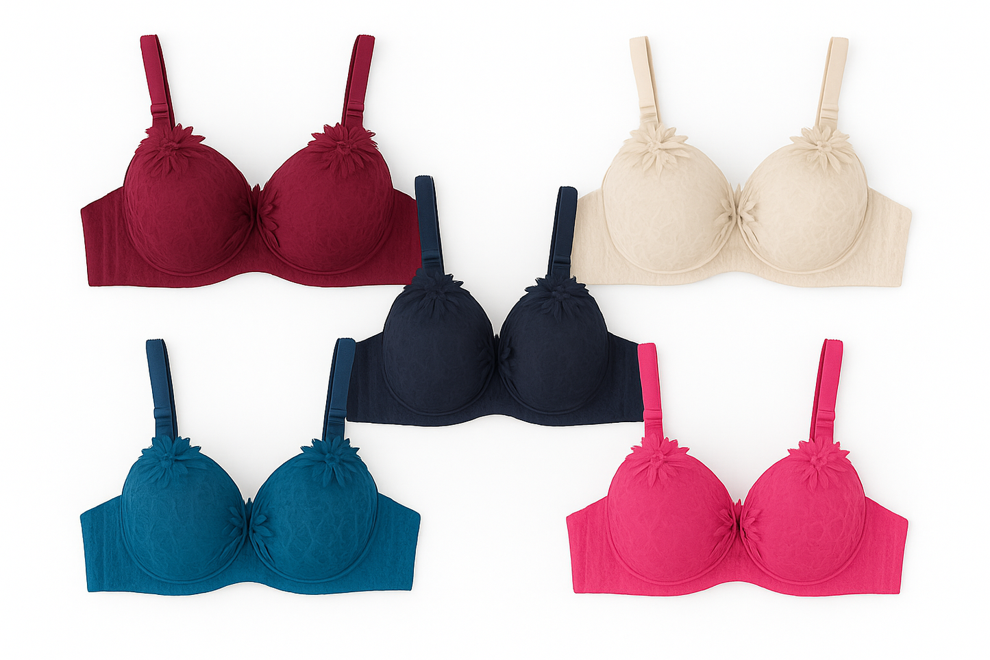 6 pack Mixed colour Push-Up Bra